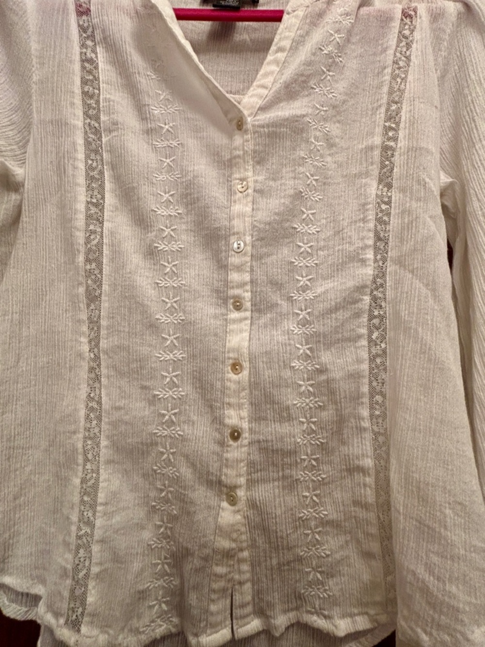 Preswick & Moore White Crochet-Trim Cotton Blouse- Medium Petite - Picture 6 of 7